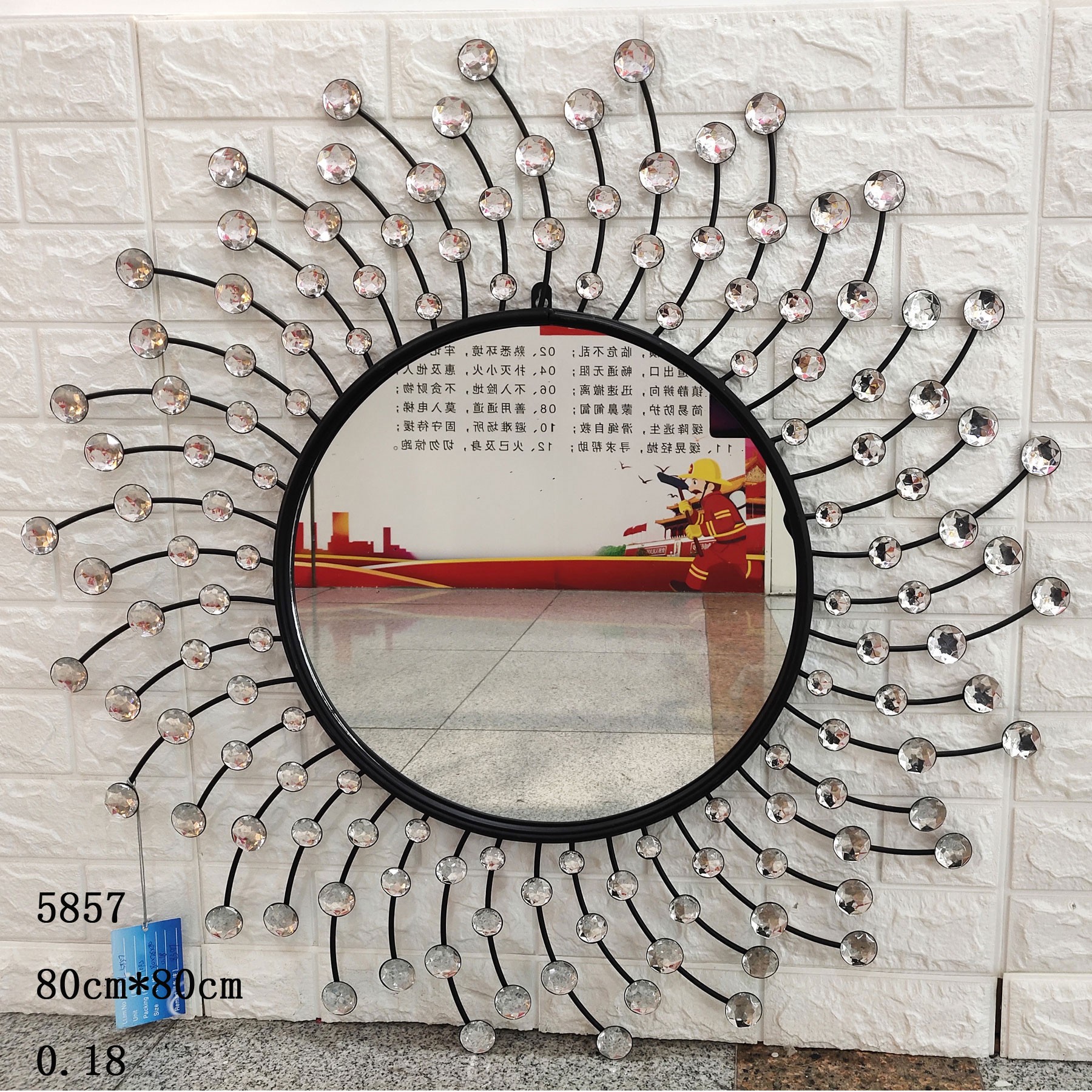 厂家手工金属太阳镜子背景墙装饰品镶钻金属圆镜详情图1