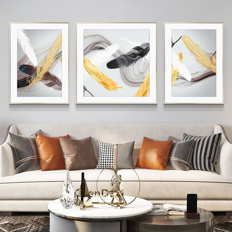 Sky Feiyu Modern Simple Living Room Decorative Painting Sofa Background Wall Hanging Light Luxury Triptych Abstract Gilt Line Murals details Picture
