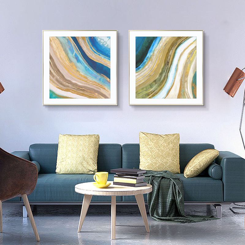 Blue Gilt Modern Light Luxury Living Room Decoration Simple Atmosphere Abstract Sofa Background Painting Mural Bedroom Painting Specification drawing