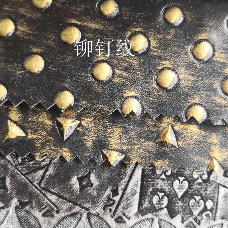 新款上市仿古代将军盔甲PU皮革面料 金色银色铆钉纹钻石纹人造革装饰革细节图