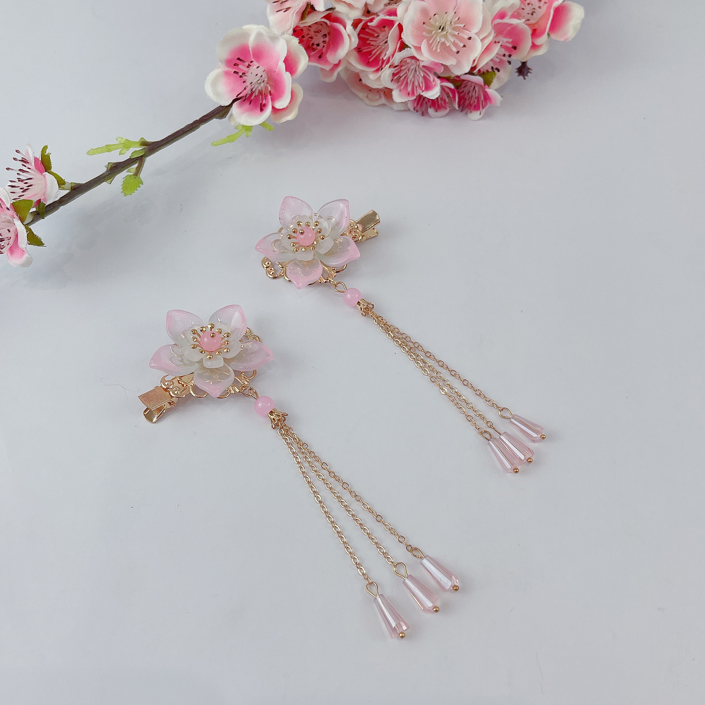 Hairless Hanfu versatile Chinese-style accessories - Chinese-style - osmanthus crystal pendant pair detail image 2