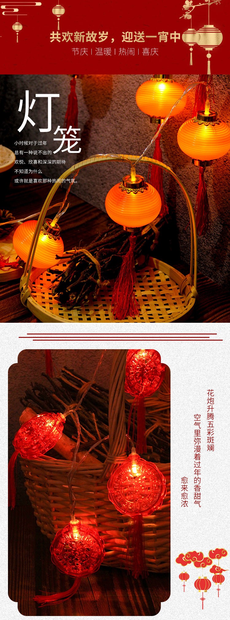 LED中国节红灯笼灯串户外防水彩灯过年春节装饰元宵流苏灯笼灯串详情图1