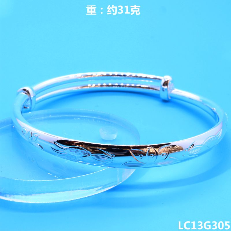 S999 Foot Silver bracelet Solid smooth bracelet Push Pull adjustable Silver bracelet young girlfriend mother holiday gift thumbnail