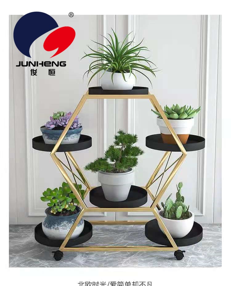 北欧铁艺多层花架可移推拉带轮落地式花盆架客厅绿萝花阳台架子详情图4