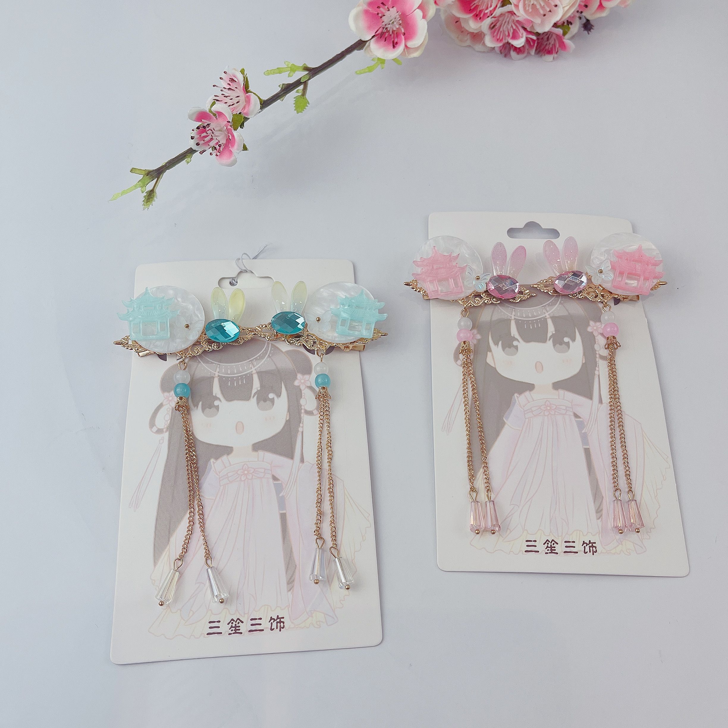 Hairless Hanfu versatile Chinese-style accessories - Chinese-style - Moon Palace Full Moon Jade Rabbit Pair Item Picture