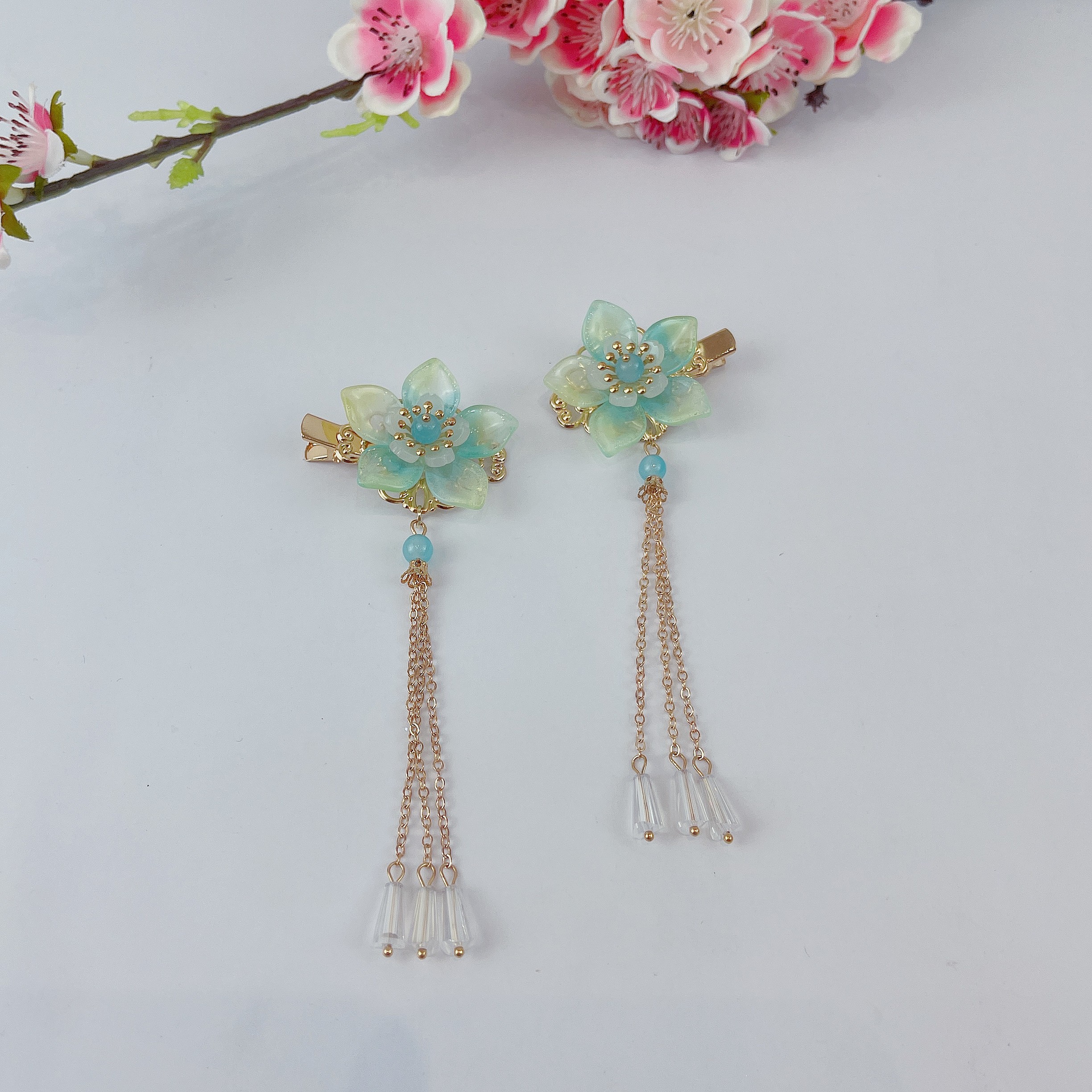 Hairless Hanfu versatile Chinese-style accessories - Chinese-style - osmanthus crystal pendant pair detail image 3