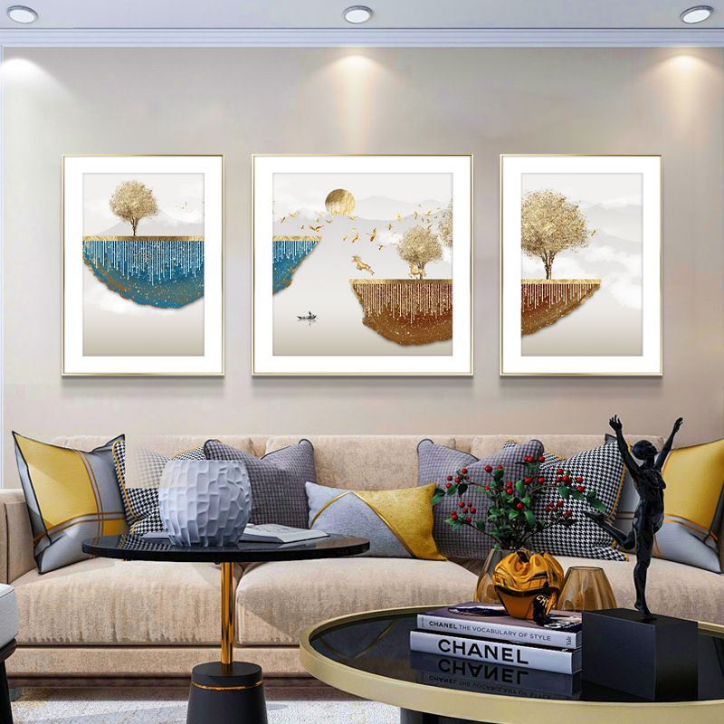 View Longshan Modern Simple Living Room Decorative Painting Sofa Background Wall Hanging Light Luxury Triptych Abstract Gilt Line Mural Specification drawing