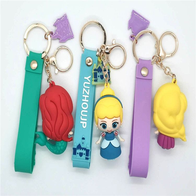 韩版卡通滴胶公主系列钥匙扣少女汽车钥匙链人鱼白雪公主包包挂件