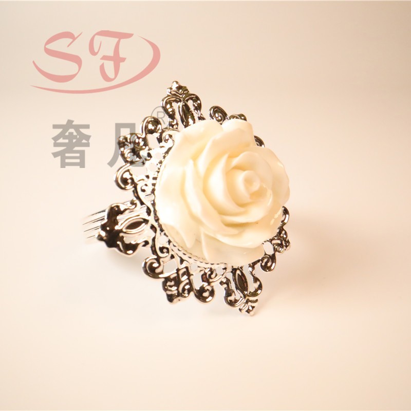 酒店西餐摆台铁丝餐巾扣口布圈金色银色餐巾圈现货批发雪花餐巾扣详情图5