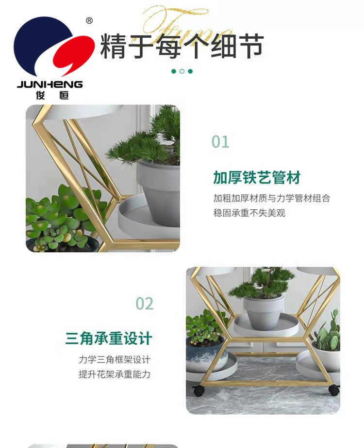 北欧铁艺多层花架可移推拉带轮落地式花盆架客厅绿萝花阳台架子详情图6