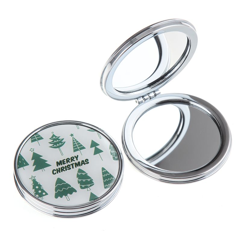 小树图案公主圆形滴胶面镜子双面镜子一面放大可定制图案随身镜化妆镜