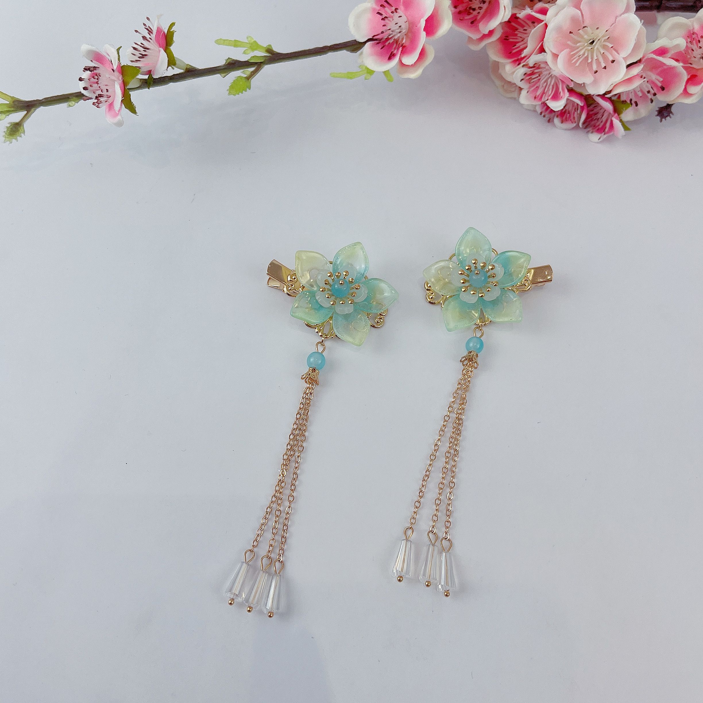 Hairless Hanfu versatile Chinese-style accessories - Chinese-style - osmanthus crystal pendant pair details Picture