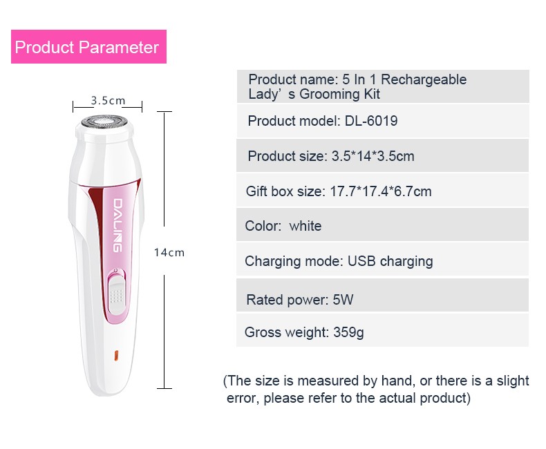 Daling DL-6019 Lady USB charging pull-out hair remover, Shaver, Razor, Hair Remover with light for cross-border use detail image 11
