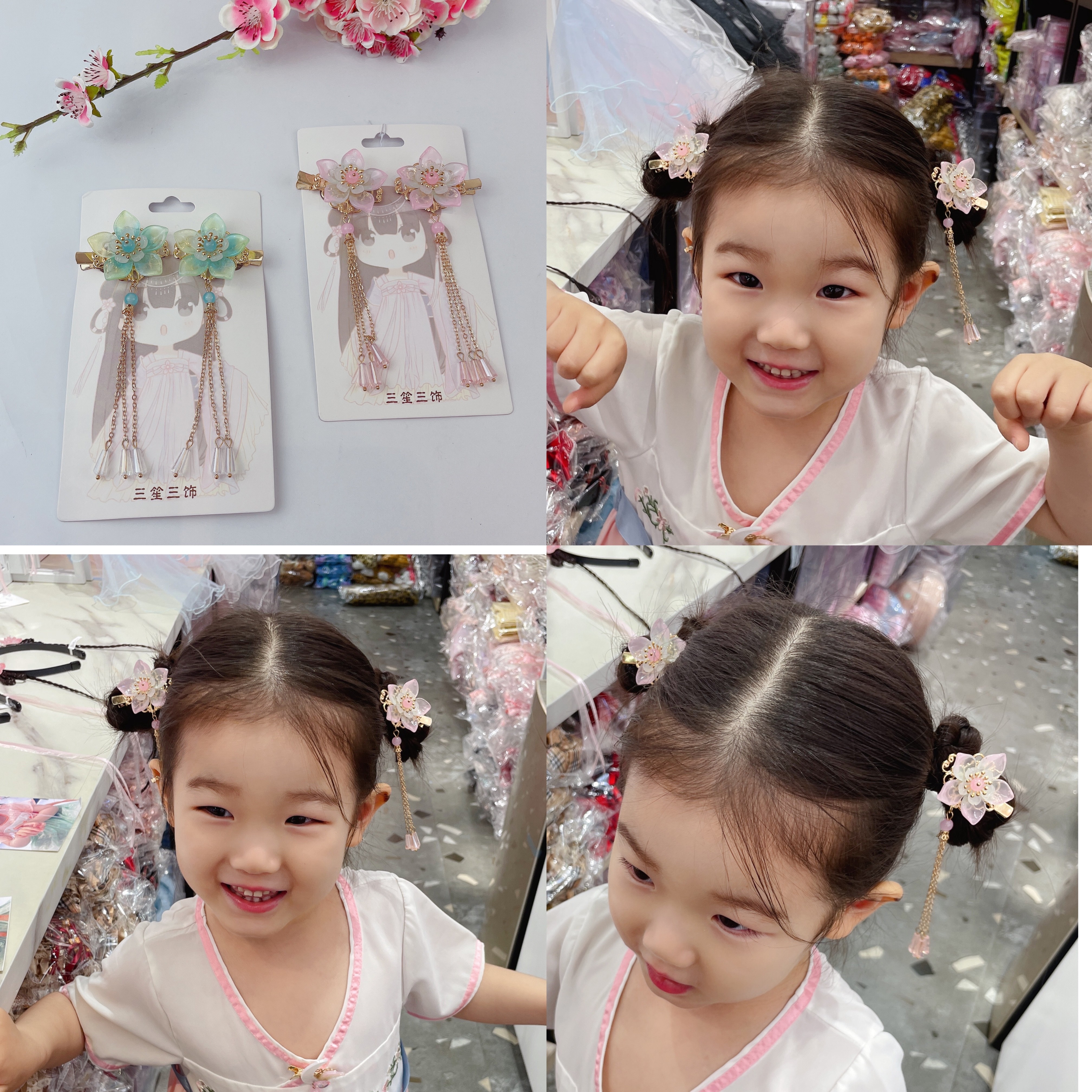 Hairless Hanfu versatile Chinese-style accessories - Chinese-style - osmanthus crystal pendant pair detail image 1