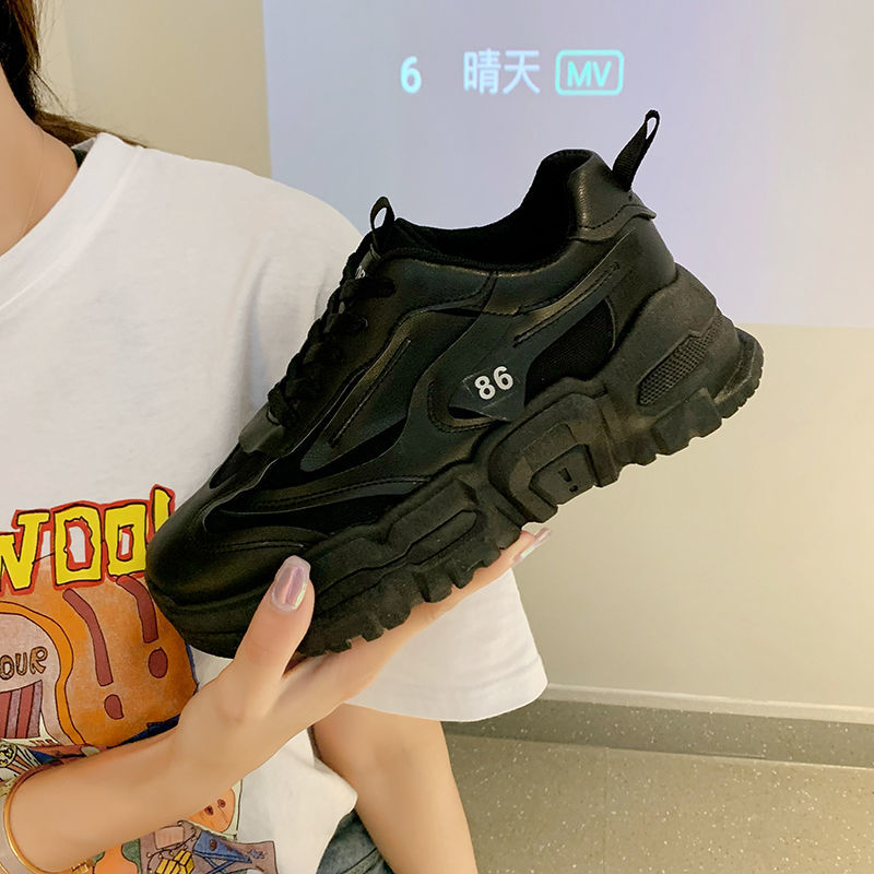 小白鞋女2021新款爆款女鞋秋百搭老爹鞋ins学生轻便休闲运动鞋夏白底实物图