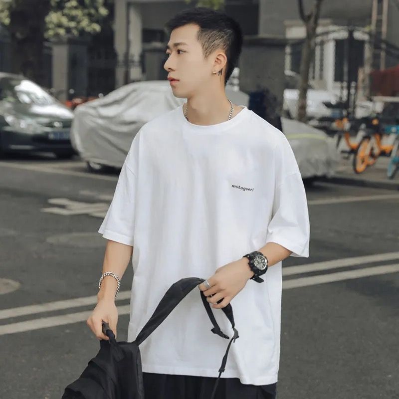 Pure cotton short-sleeved T-shirt for men, summer trend round-neck half-sleeved new Korean style loose and versatile men's T-shirt top 76