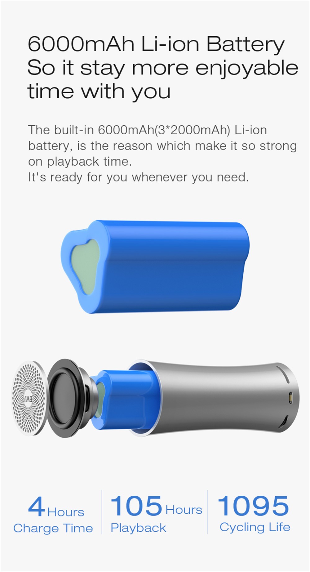 EWA Sound for Love A115 ultra-long Battery Bluetooth speaker, high-volume outdoor portable subwoofer, payment code announcement detail image 4