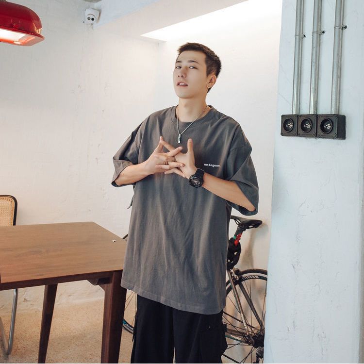 Pure cotton short-sleeved T-shirt for men, summer trend round-neck half-sleeve new Korean style loose and versatile men's T-shirt top 79
