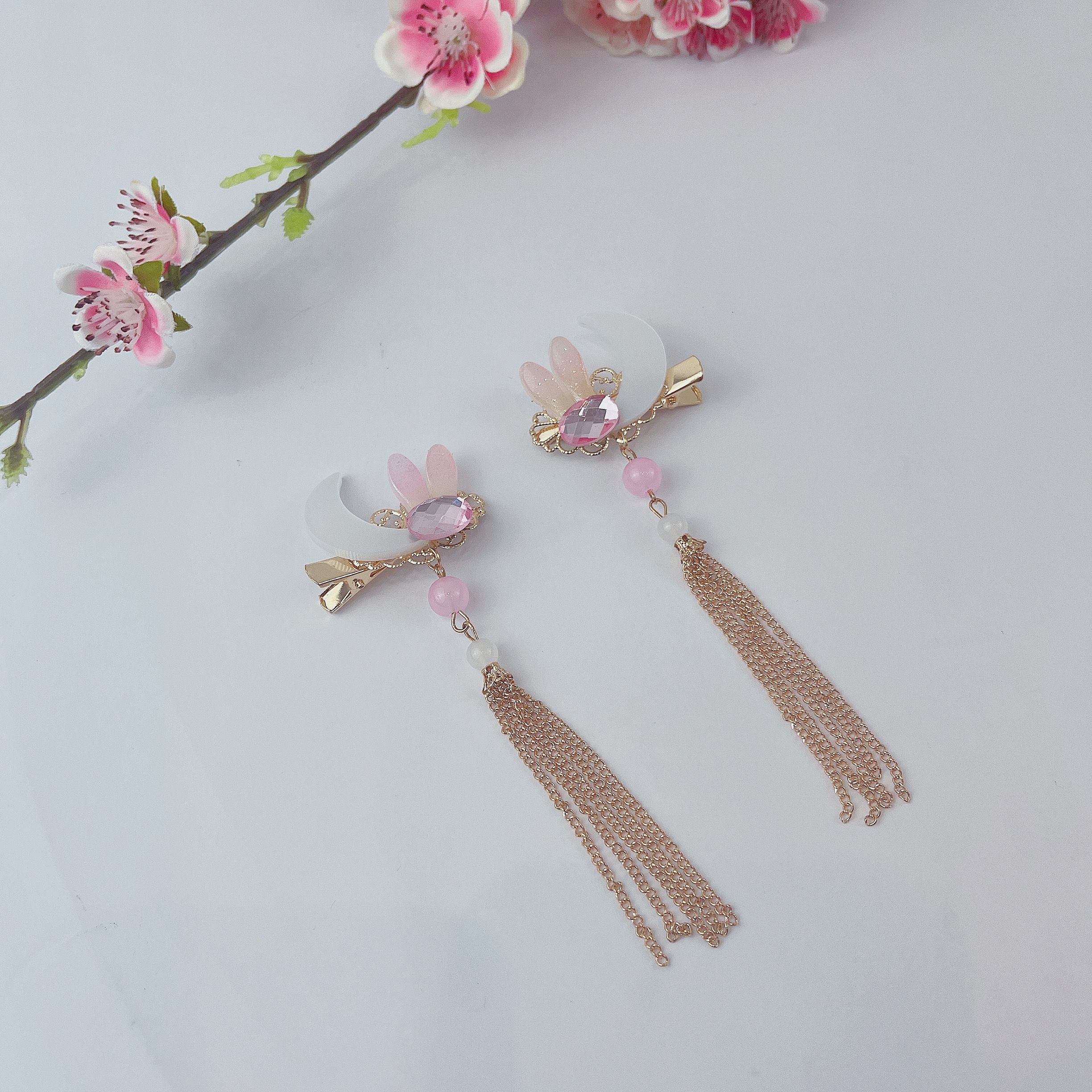 Hairless Hanfu versatile Chinese-style accessories - Chinese-style - Crescent Moon Jade Rabbit pair Specification image