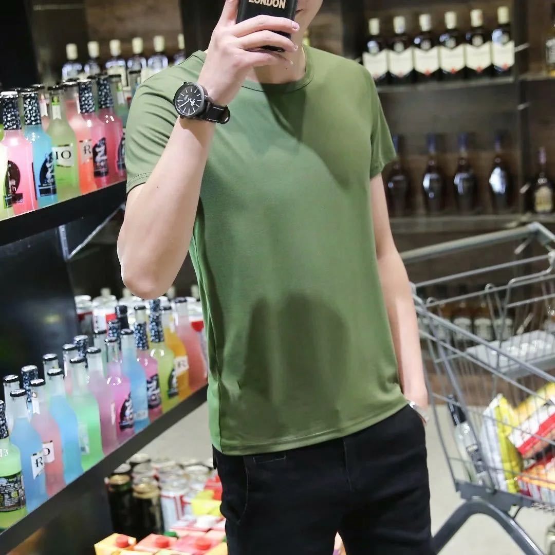 Pure cotton short-sleeved T-shirt for men, summer trend round-neck half-sleeved new Korean style loose and versatile men's T-shirt top 238 details Picture