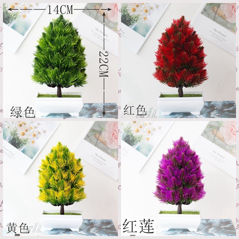 Wholesale artificial pine tree plant bonsai, plastic green plants, artificial flowers, potted plants, small home decorations, desktop ornaments detail image 2