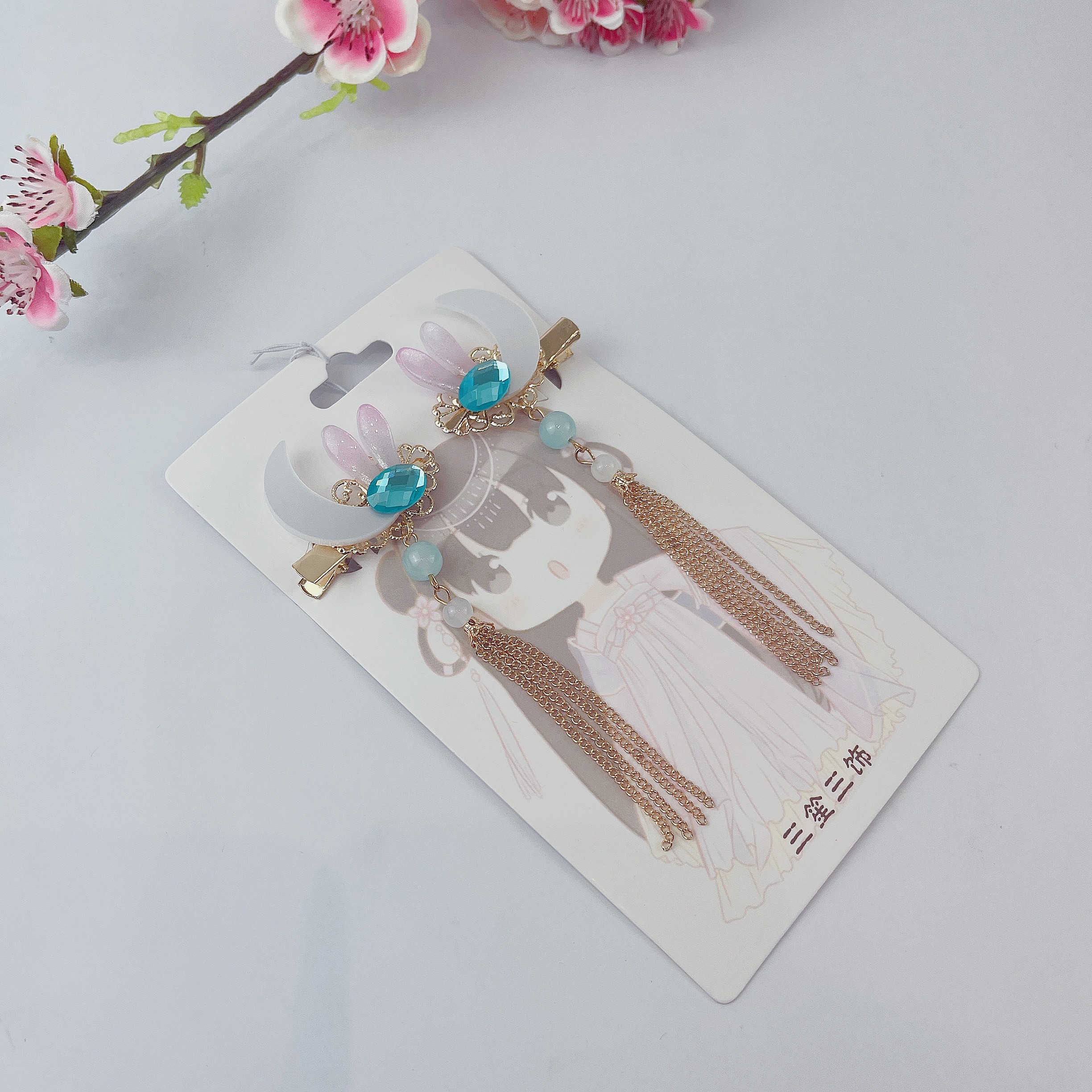 Hairless Hanfu versatile Chinese-style accessories - Chinese-style - Crescent Moon Jade Rabbit pair detail image 5