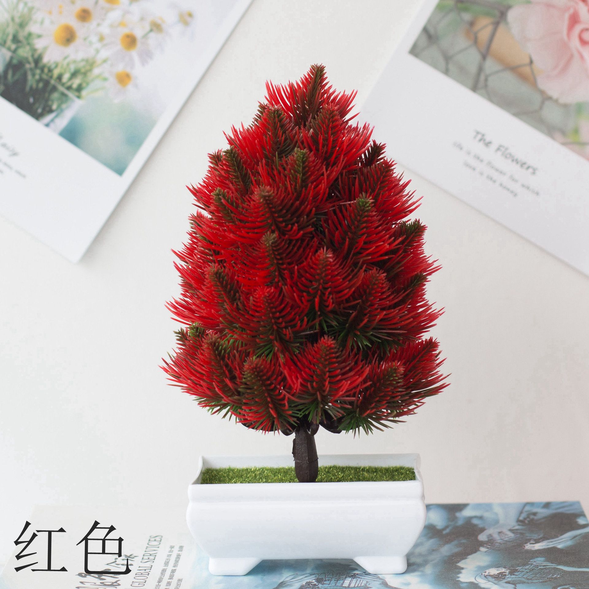 Wholesale artificial pine tree plant bonsai, plastic green plants, artificial flowers, potted plants, small home decorations, desktop ornaments