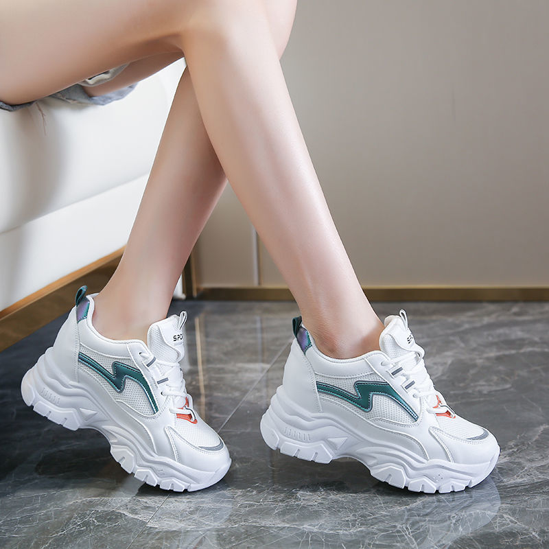 内增高小白鞋子2021新款秋季厚款透气厚底老爹鞋百搭休闲增高女鞋白底实物图
