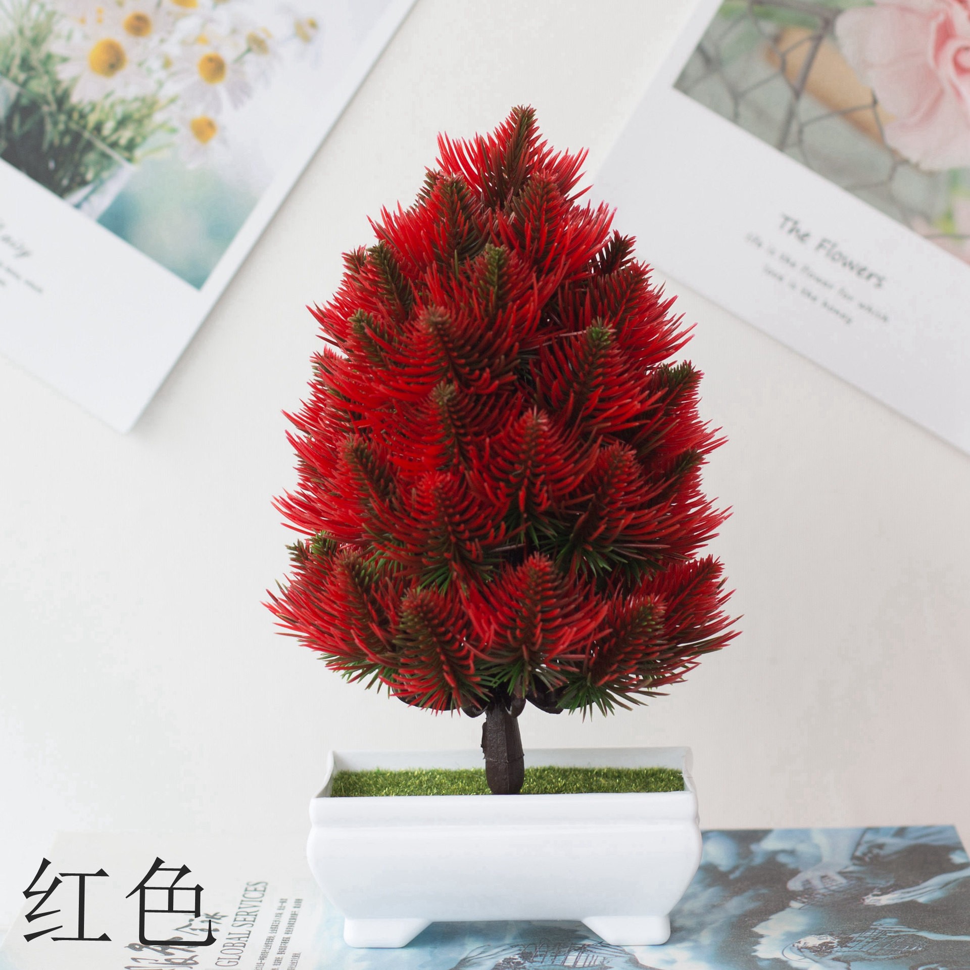 Wholesale artificial pine tree plant bonsai, plastic green plants, artificial flowers, potted plants, small home decorations, desktop ornaments detail image 6