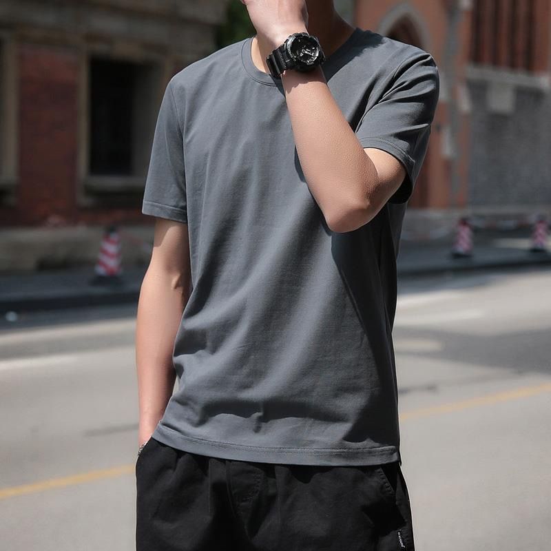 Pure cotton short-sleeved T-shirt for men, summer trend round-neck half-sleeved new Korean style loose and versatile men's T-shirt top 234 details Picture