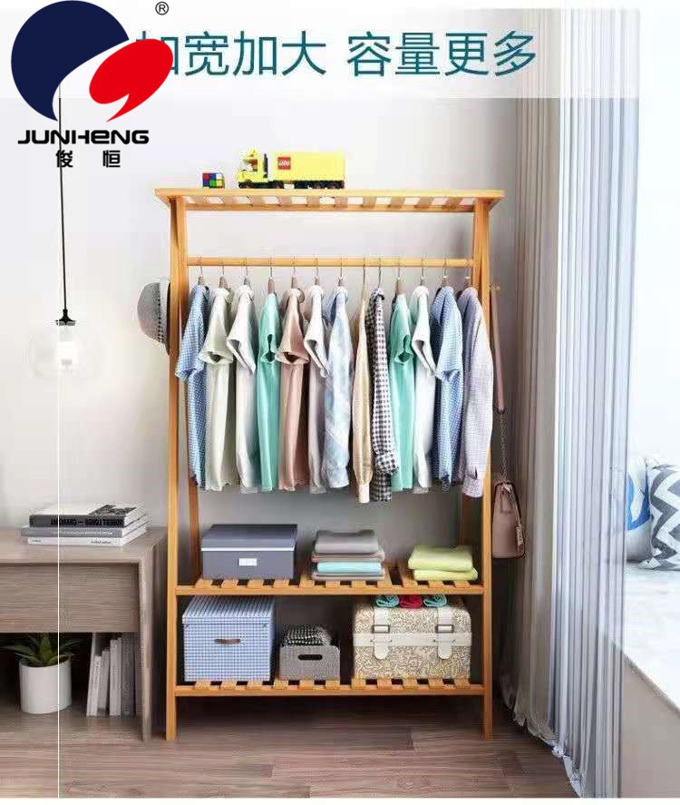 楠竹衣帽架家用门厅三层换鞋架简约现代挂衣架创意卧室置物落地详情9