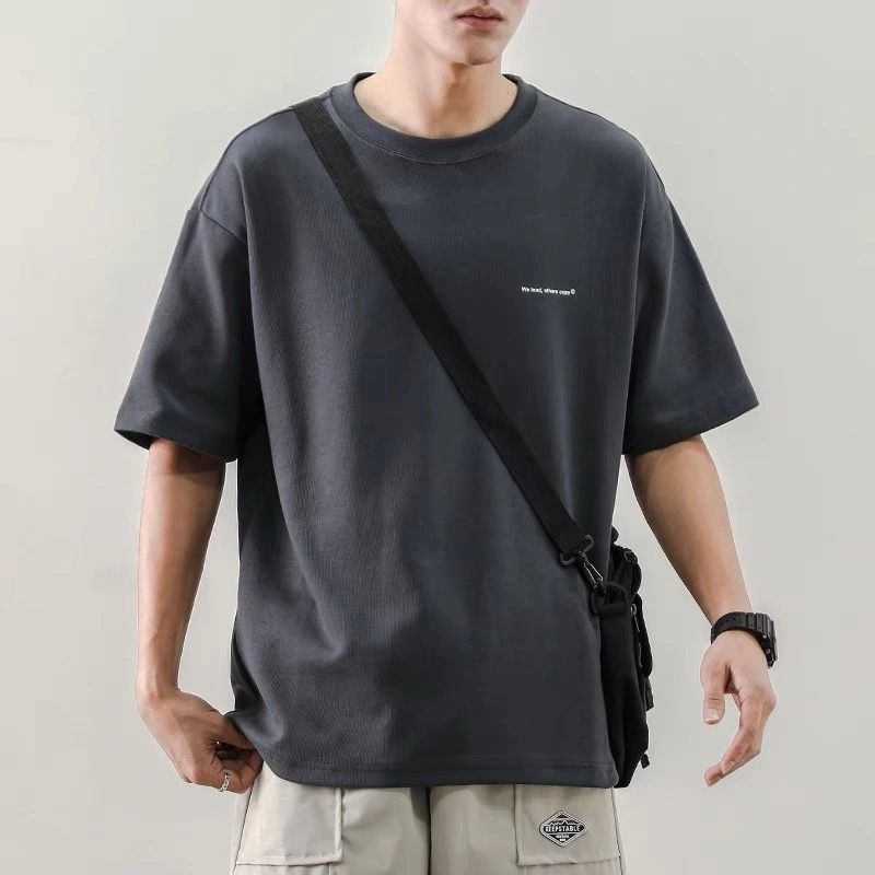Pure cotton short-sleeved T-shirt for men, summer trend round-neck half-sleeve new Korean style loose and versatile men's T-shirt top 231