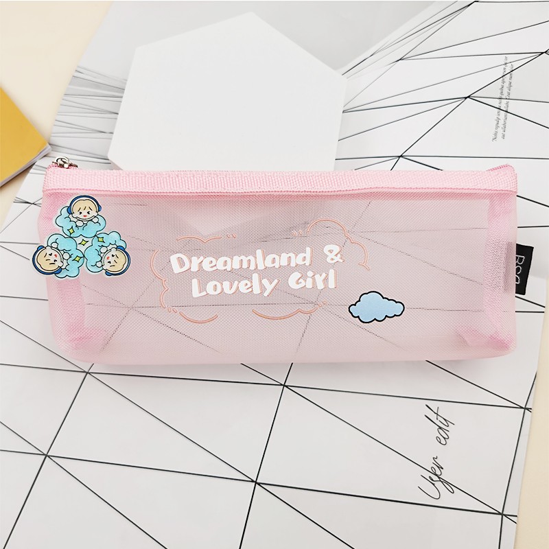 1065#厂家直销学生笔袋 优质尼龙网纱笔袋 赠送陀螺一个详情图5