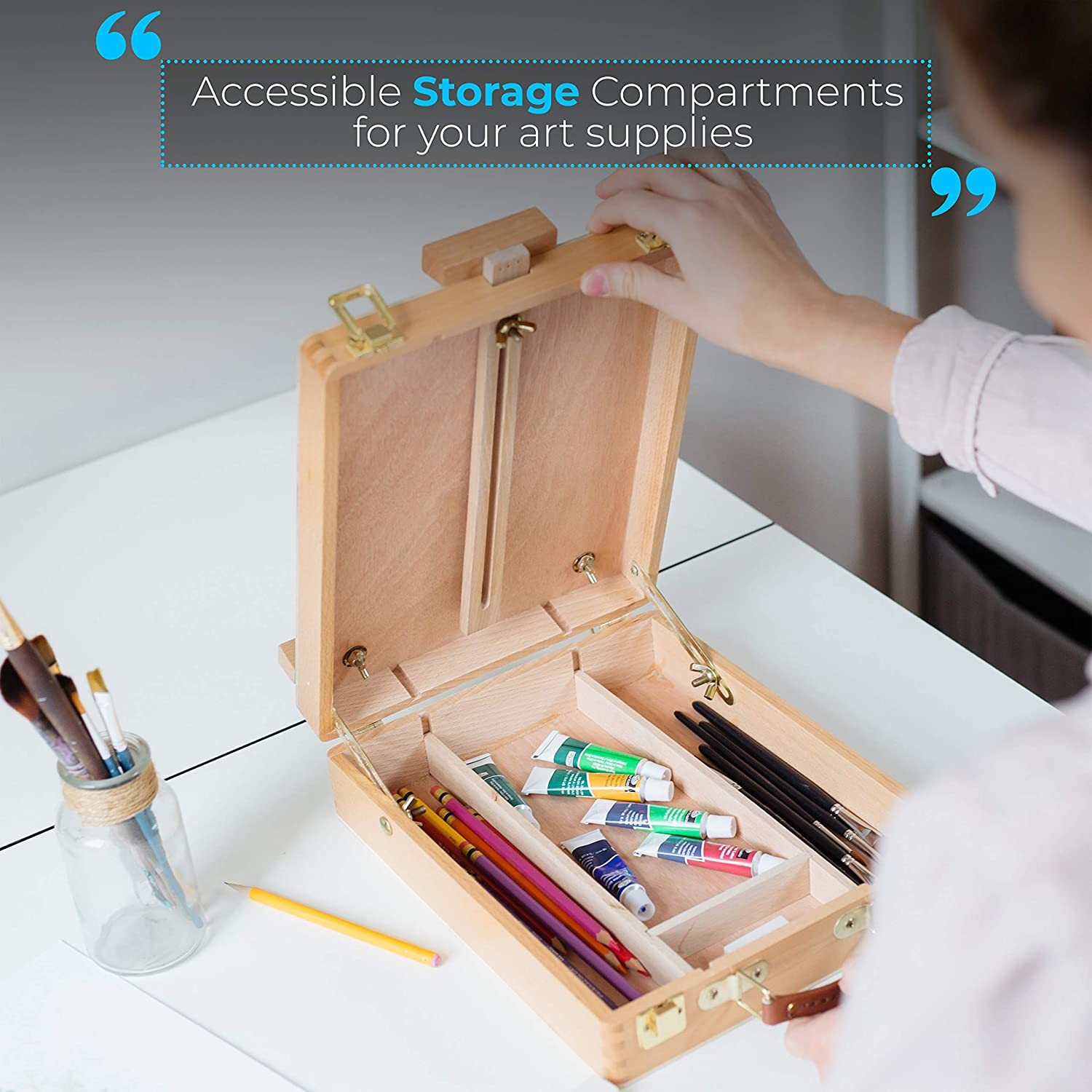 Hot-selling artist portable desktop art easel set with brush acrylic color palette set detail image 3