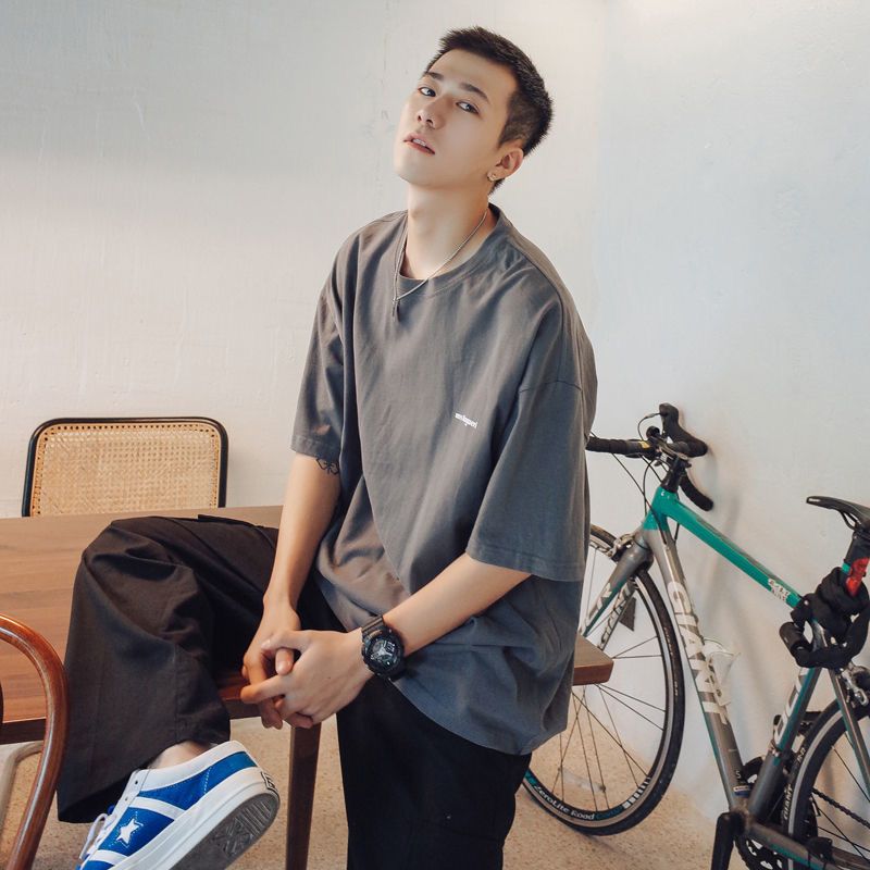 Pure cotton short-sleeved T-shirt for men, summer trend round-neck half-sleeve new Korean style loose and versatile men's T-shirt top 77