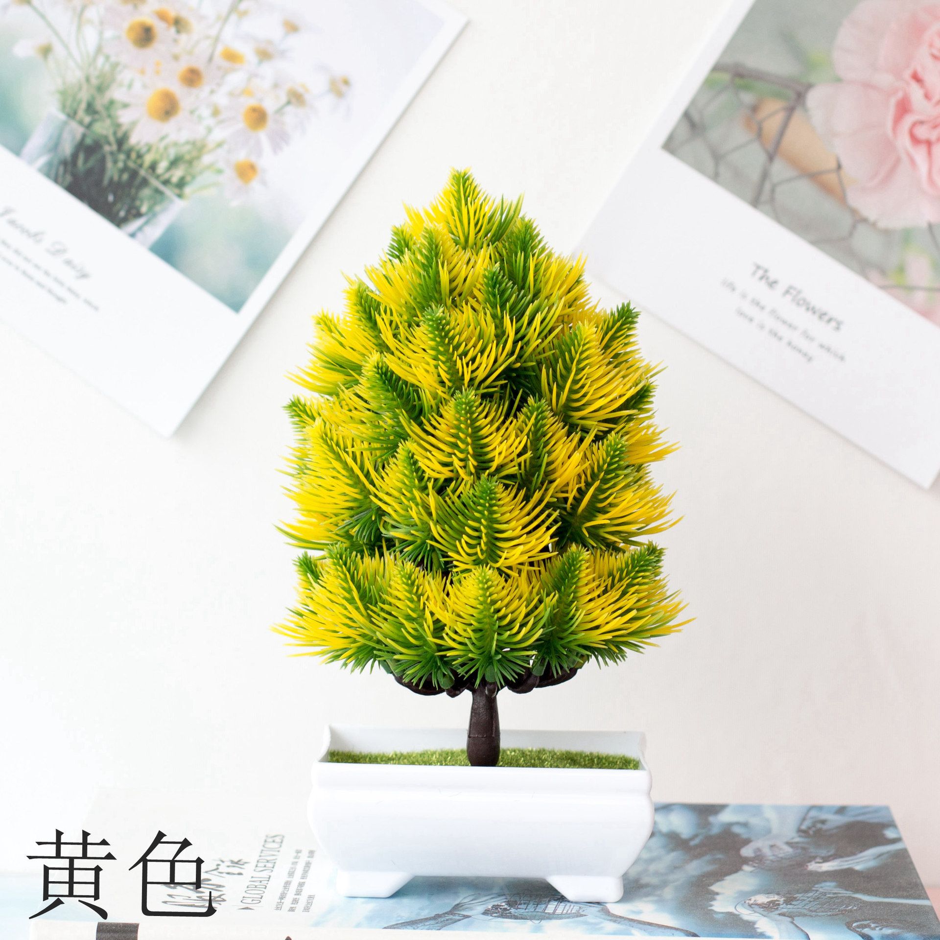Wholesale artificial pine tree plant bonsai, plastic green plants, artificial flowers, potted plants, small home decorations, desktop ornaments details Picture