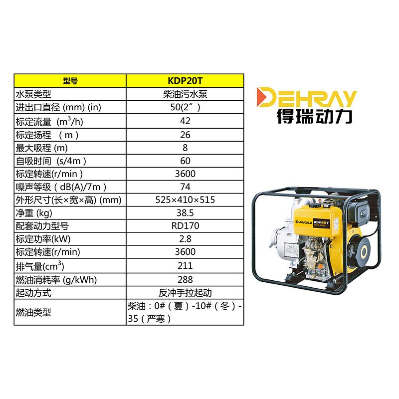 无锡得瑞动力2寸柴油污水泵RDP20T产品图