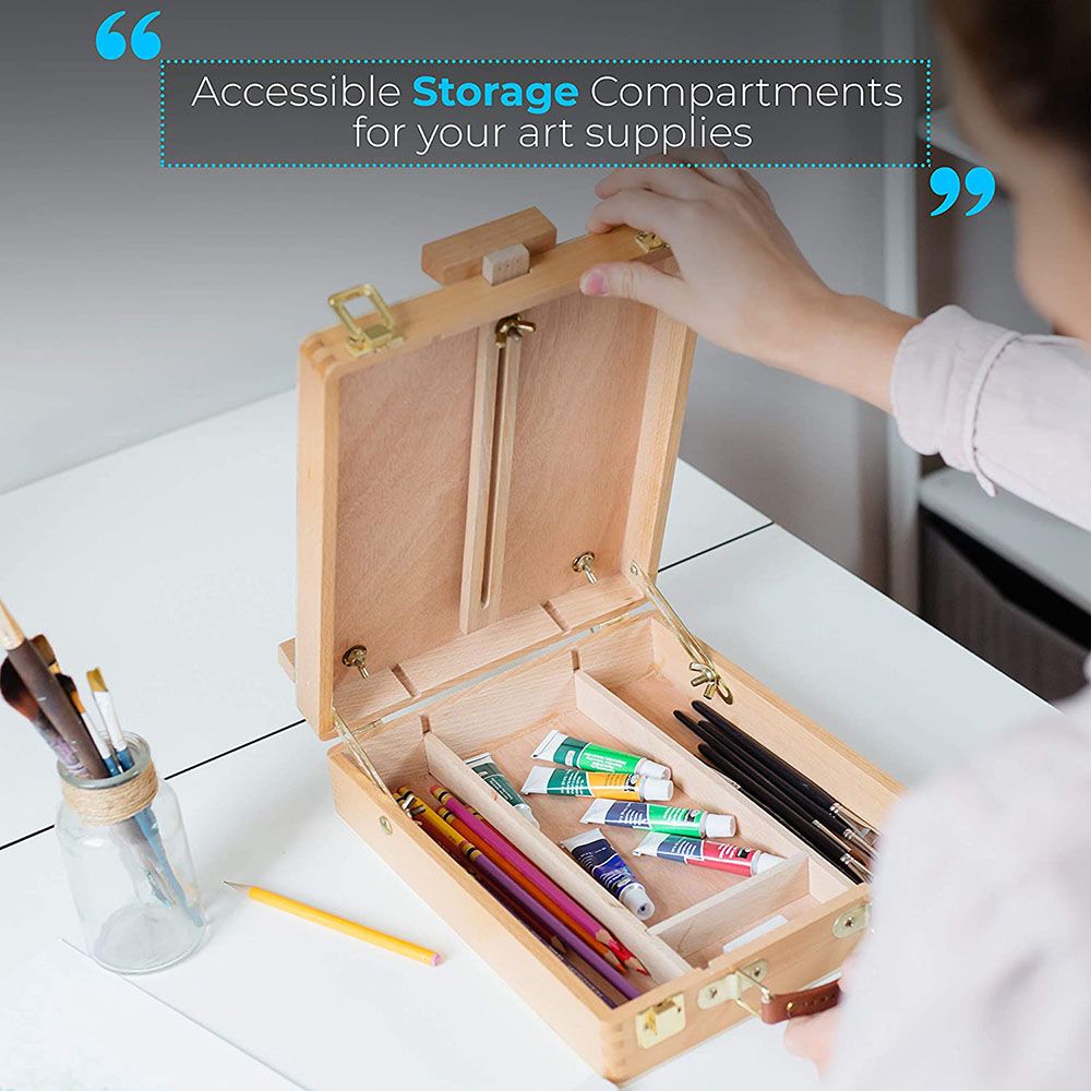 Hot-selling artist portable desktop art easel set with brush acrylic color palette set details Picture