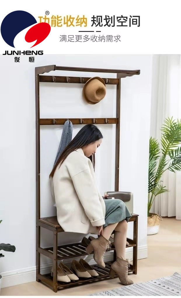 换鞋凳衣帽架挂衣架落地纯实木入户衣服杆子多功能挂钩衣帽换鞋凳详情8
