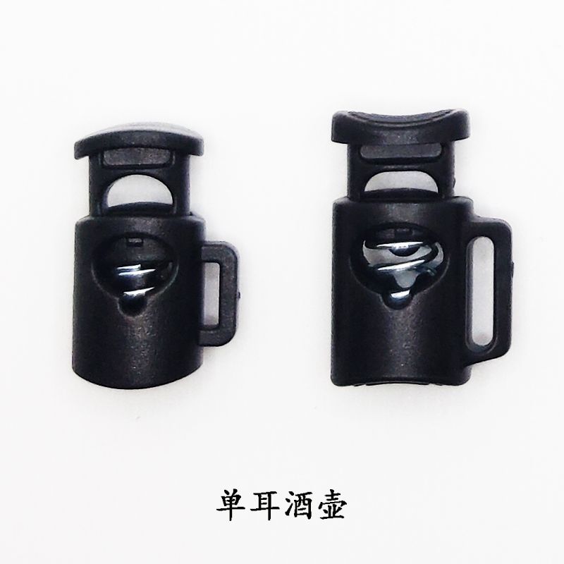 Horizontal hole with handle, wine bottle shape spring buckle, elastic band adjustment buckle, flat round spring buckle, environmentally friendly material Specification image