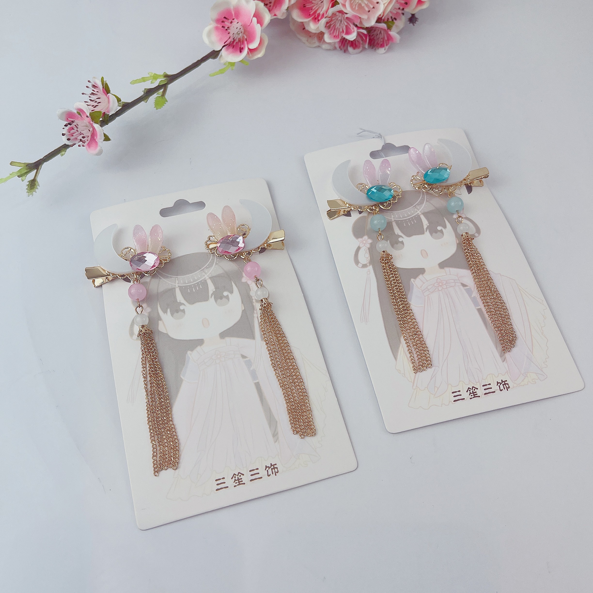 Hairless Hanfu versatile Chinese-style accessories - Chinese-style - Crescent Moon Jade Rabbit pair detail image 3