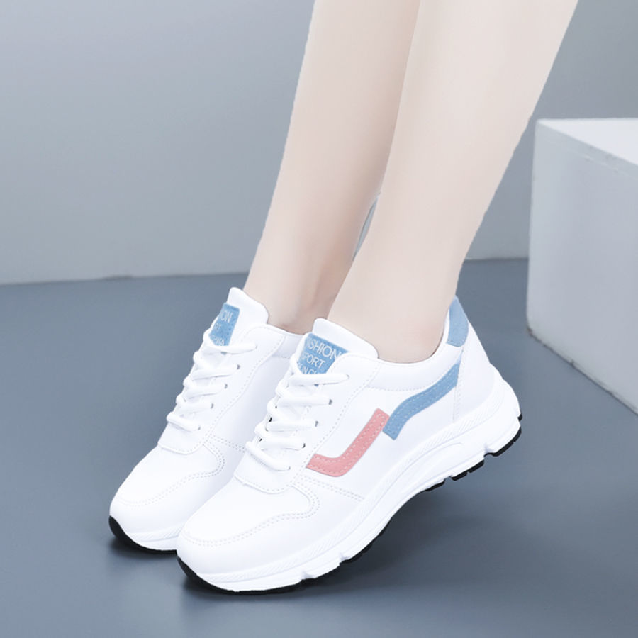 鞋子女2021春秋季运动女休闲跑步鞋皮面韩版小白鞋学生女鞋新款潮