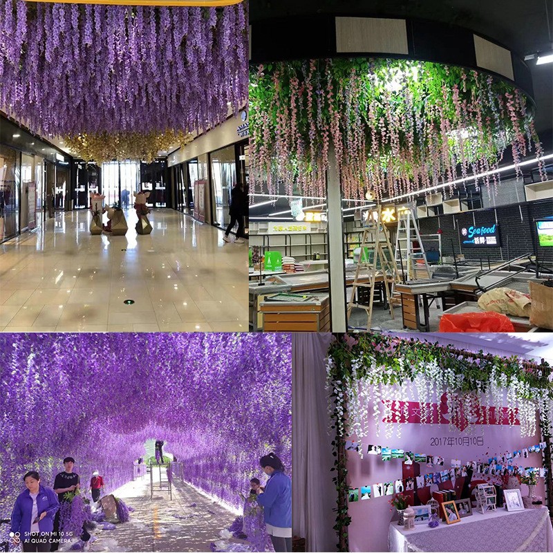 Wholesale of artificial wisteria flowers for the living room, plastic wisteria, green leaf wisteria, and wedding decoration detail image 11