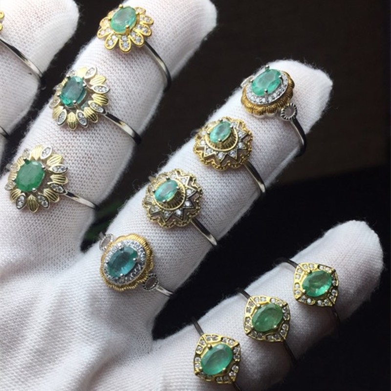 Bright crystal jewelry, natural emerald 925 silver open ring, clean and beautiful, with many styles detail image 3