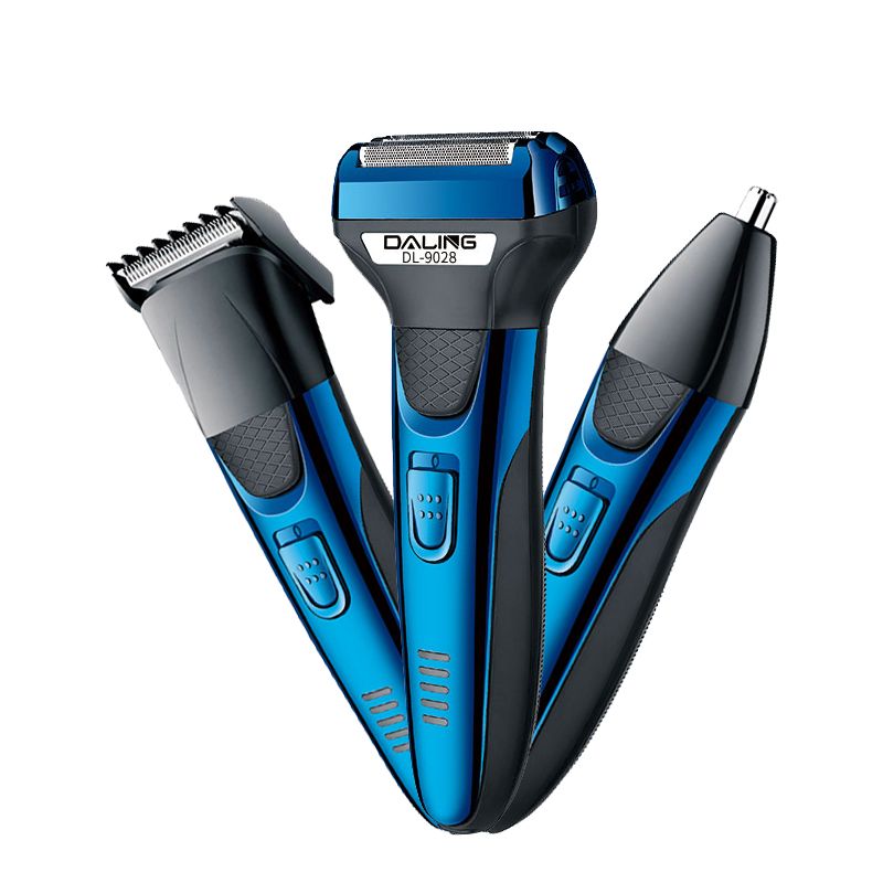 DALING-9028 Three-in-one Shaver, reciprocating electric rechargeable razor, multi-functional Hairdresser, Nose Hair Razor, blue set, wholesale for export, three-in-one shaver, hairdresser, nose hair razor Item Picture