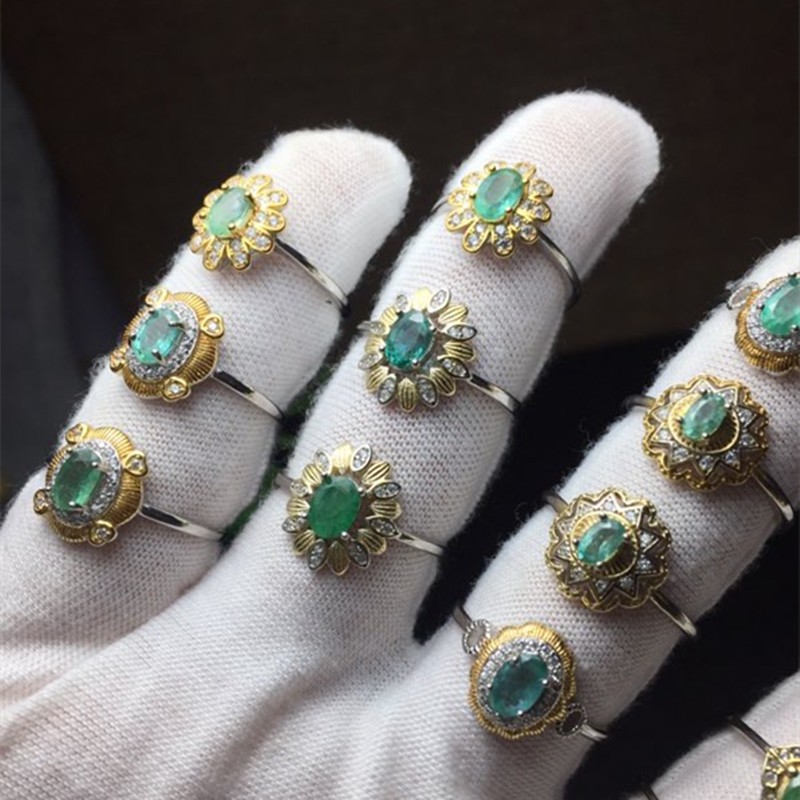 Bright crystal jewelry, natural emerald 925 silver open ring, clean and beautiful, with many styles detail image 5