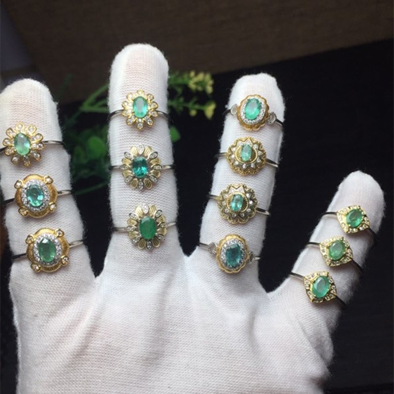 Bright crystal jewelry, natural emerald 925 silver open ring, clean and beautiful, with many styles detail image 1