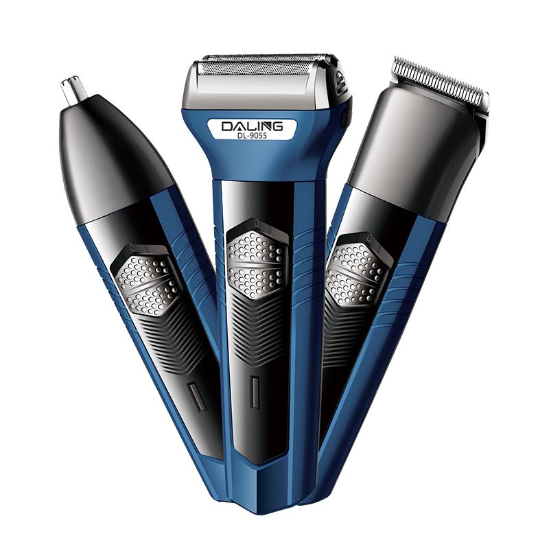 DALING-9055 Three-in-one Shaver, reciprocating electric rechargeable razor, multi-functional Hairdresser, Nose Hair Razor, blue set, wholesale for export, three-in-one shaver, hairdresser, nose hair razor Item Picture