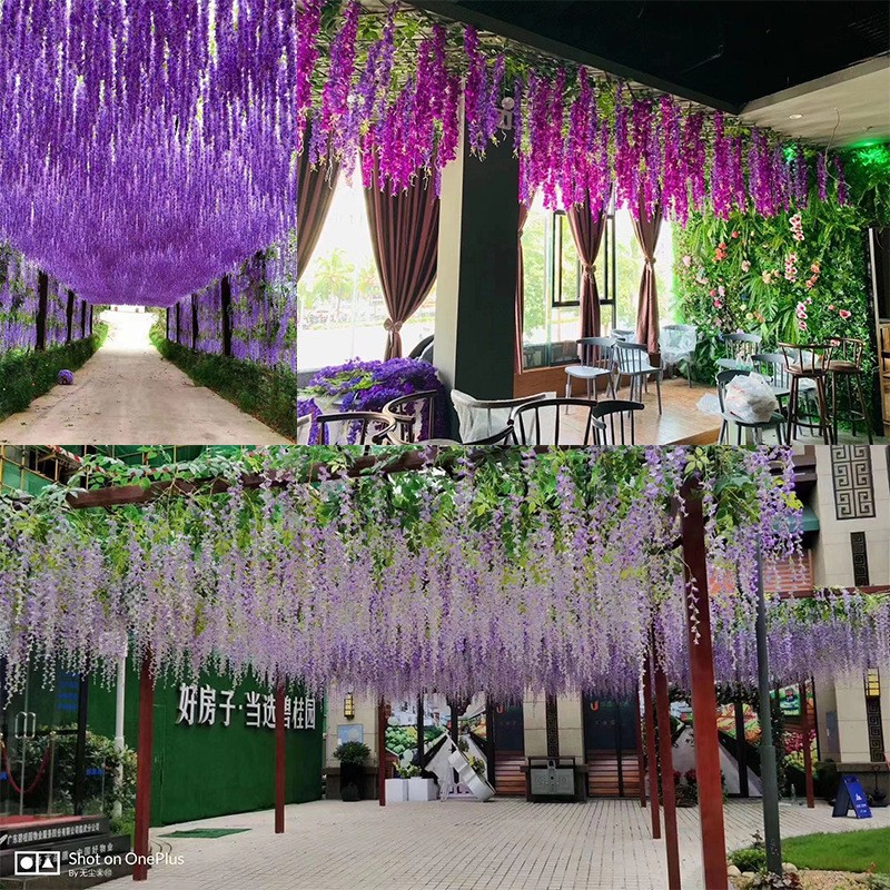 Wholesale of artificial wisteria flowers for the living room, plastic wisteria, green leaf wisteria, and wedding decoration detail image 14