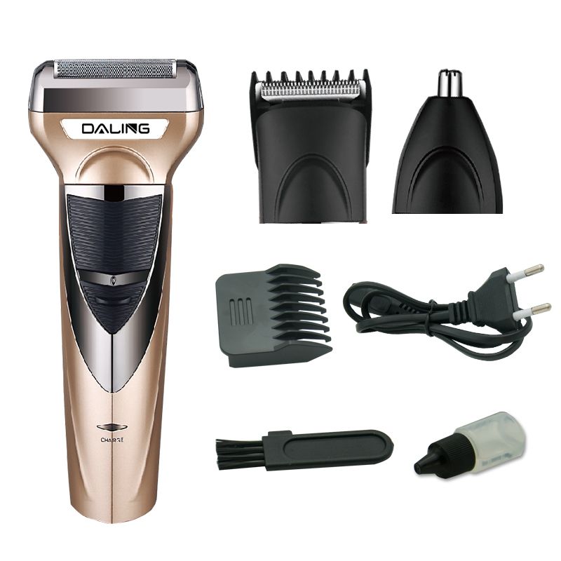 DALING-9045 Three-in-one Shaver, reciprocating electric rechargeable razor, multi-functional Hairdresser, Nose Hair Razor, Gold set, wholesale for export, three-in-one shaver, hairdresser, nose hair razor Item Picture